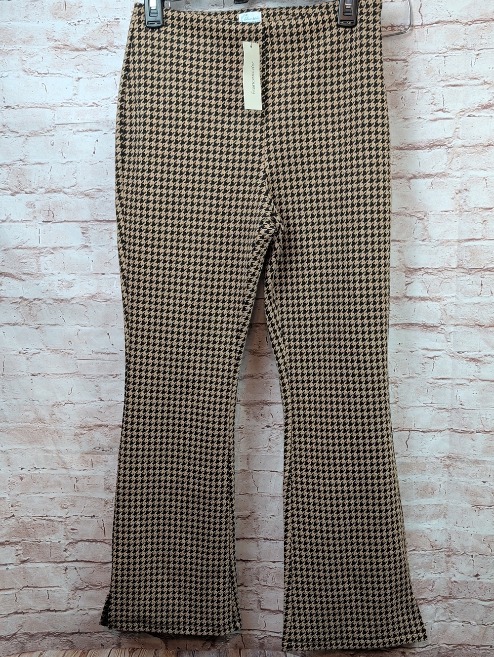 Francesca's Houndstooth Knit Flare Pants - Black & Tan Small Nwt New